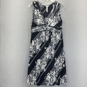 Soma Dress Medium Black‎ White Floral Sleeveless Knee Length Twist Front Size M